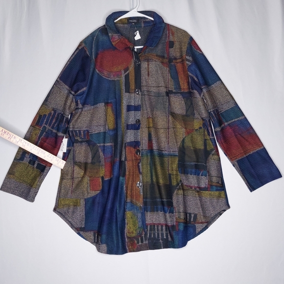 Damee Shirt-Jacket XL Women Abstract Multicolor Button Pocket Artsy Shacket Top - Picture 3 of 10